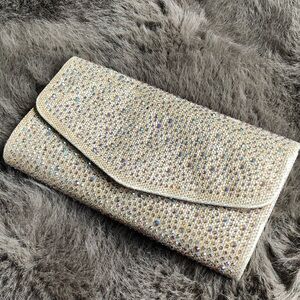 Elegant Crystal-Embellished Gold/Silver Clutch Bag